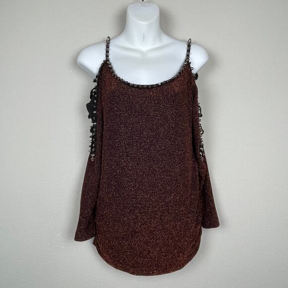 A.Z.I Jeans Black Glitter‎ Top S Lattice Cutout Sleeves Whimsigoth Punk Goth - Picture 2 of 8